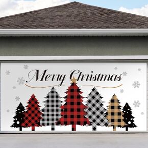 Moukeren Christmas Banner Garage Door Decorations Christmas Backdrop Decoration Winter Large Door Cover Decoration Indoor Outdoor for Christmas Holiday Party Supplies, 6 x 13 ft (Plaid)