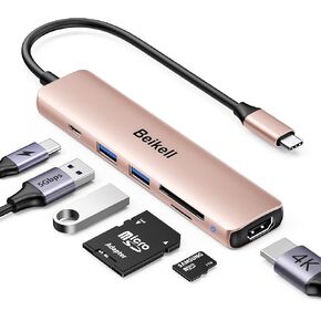 محور USB C، محول متعدد المنافذ USB C 7 في 1 من Beikell مع HDMI 4K، 100 وات PD، 2 منافذ بيانات USB A 3.0، SD&TF في وقت واحد، سبيكة ألومنيوم رفيعة للغاية لجهاز MacBook Pro/Air، iPad Pro/Air، Surface إلخ - وردي ذهب in Kuwait