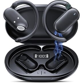 Open Ear Earbuds, F15 Bluetooth Earbuds Wireless Charging, Deep Bass, Open Fit, 60HRS Playtime, Digital Display Charging Case, Bone Conduction Earbuds with Mic for Workout, Running, Cycling, Walking in Kuwait