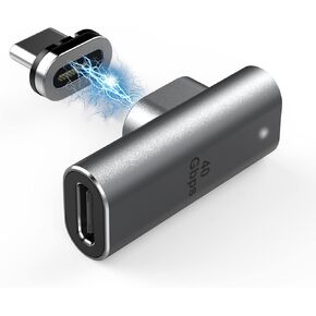 USB C Magnetic 90 درجة 24-Pin موصل محول ذكر إلى أنثى دعم PD 100W شحن سريع، 40 جيجا بايت في الثانية وإخراج فيديو 4K @60 هرتز متوافق مع جميع أجهزة USB النوع C. (رمادي داكن) in Kuwait