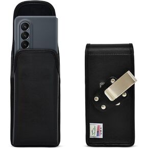 حافظة Turtleback مصممة لهاتف Galaxy Z Fold 5 & Fold 4 مع حافظة كبيرة الحجم، وحقيبة حزام عمودية، وحقيبة جلدية سوداء مع مشبك حزام تنفيذي، مصنوعة في الولايات المتحدة الأمريكية in Kuwait