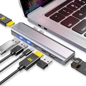 ايكسا موزع USB C ثلاثي الشاشة مع 2 HDMI 4K، 8 في 1 USB نوع C مزدوج HDMI قاعدة شحن لماك بوك برو واير 2019/2018/2017/2016 8 في 1 فضي in Kuwait