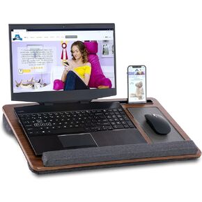 Husband Pillow - Bed Tray Desk, Adjustable Hard Wood PVC Desktop Lap Desk, Portable Laptop Table Stand Foldable Laptop Tray for Sofa Couch Floor (Large, Gray) in Saudi Arabia