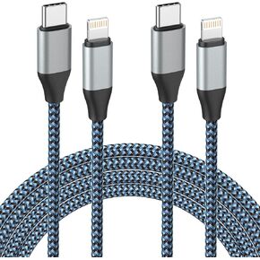 USB C to Lightning Cable, [Apple MFi Certified] 2 Pack 6FT 20W Fast Charging Syncing Cord Nylon Braided Compatible with iPhone 13/13 Pro Max/13 Mini/13 Pro/ 12/12Pro/12ProMax/11/11Pro/11Pro MAX/XS/XS in Saudi Arabia