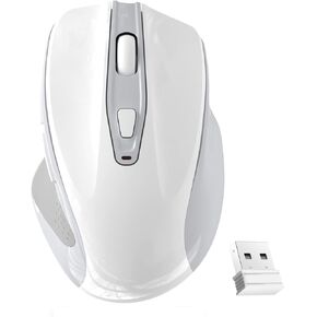 QIJIAYI ماوس كمبيوتر لاسلكي قابل لإعادة الشحن، 2.4G ماوس USB محمول بدون ضوضاء ماوس مريح - يناسب يدك بشكل جيد، 3 مستويات DPI قابلة للتعديل، مصمم لأجهزة الكمبيوتر المحمول والكمبيوتر الشخصي والكمبيوتر المحمول (أبيض) in Kuwait