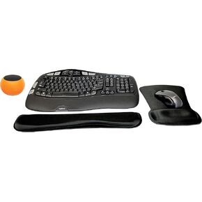 Logitech MK550 Comfort Wave Wireless Keyboard & Mouse Combo Home Office Active Lifestyle Modern Bundle with Mini Glow in The Dark Portable Wireless Bluetooth Speaker, Gel Wrist Pad & Gel Mouse Pad in Saudi Arabia