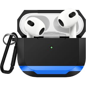 ULAK متوافق مع غطاء حافظة AirPods 3، غطاء حماية متين بتصميم كامل الجسم مضاد للصدمات مع سلسلة مفاتيح لـ AirPods الجيل الثالث 2021 [مصباح أمامي مرئي]، أزرق in Kuwait