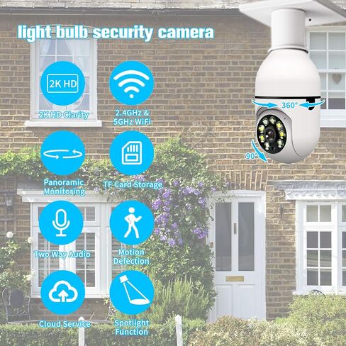 GuFamily Light Bulb Camera 2K Night Vision Security Surveillance Camera Support 2.4GHZ & 5GHz WiFi Camera Remote Control Outdoor Camera Motion Detection & Tracking Cam, Cloud & SD Card Storage in Kuwait