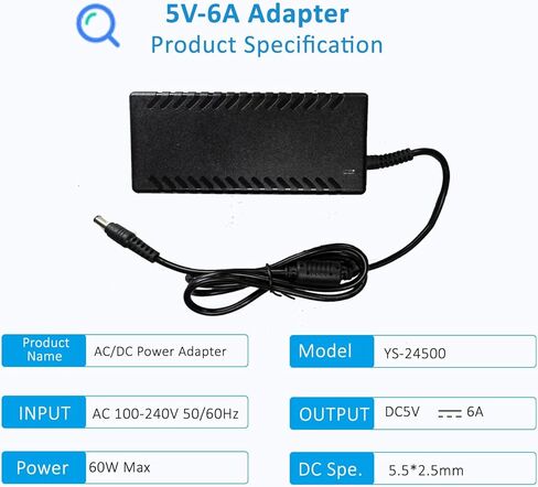 5V 6A 30W Power Supply 100V~240V AC to DC Converter 5V 6Amp 5A 3A 2A Power Transformer 5.5x2.1mm for WS2812B WS2811 SK6812 LED Pixel Strip Light CCTV Camera in Kuwait