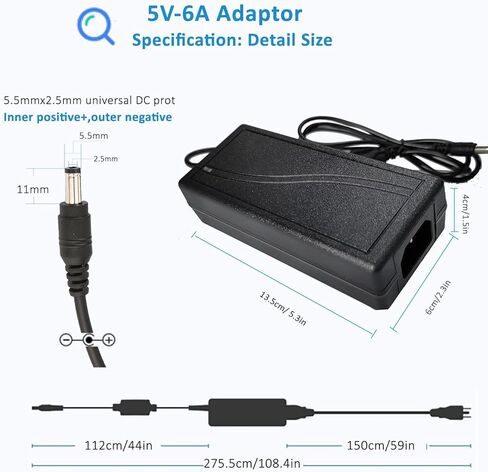 5V 6A 30W Power Supply 100V~240V AC to DC Converter 5V 6Amp 5A 3A 2A Power Transformer 5.5x2.1mm for WS2812B WS2811 SK6812 LED Pixel Strip Light CCTV Camera in Kuwait