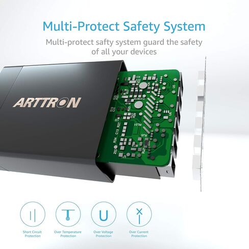 شاحن حائط، Arttron 40W 6 Port USB Charging Station، USB Wall Charger multiport and Foldable Plug for iPhone 13/12/11/XR/X/8/7/Plus، iPad Pro/Air 2/Mini، Galaxy S9/S8/S7 /S6، نوت، إل جي، إتش تي سي والمزيد. in Kuwait