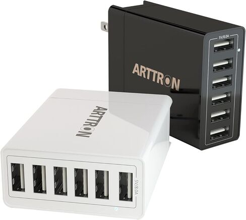 شاحن حائط، Arttron 40W 6 Port USB Charging Station، USB Wall Charger multiport and Foldable Plug for iPhone 13/12/11/XR/X/8/7/Plus، iPad Pro/Air 2/Mini، Galaxy S9/S8/S7 /S6، نوت، إل جي، إتش تي سي والمزيد. in Kuwait