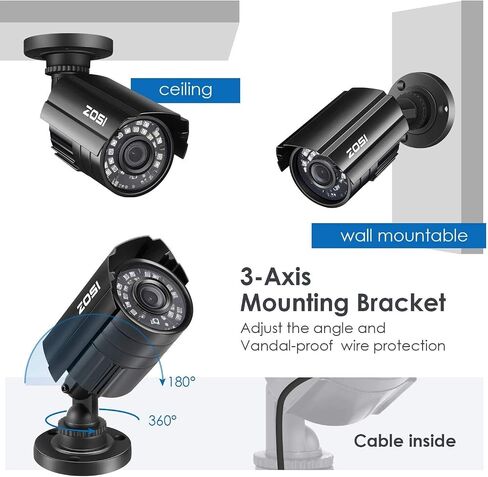 ZOSI 1080P 4-in-1 HD TVI/CVI/AHD/CVBS 1920TVL 2.0MP Hi-Resolution CCTV Camera Home Security System 65ft Day/Night Vision for HD-TVI, AHD, CVI, and CVBS/960H Analog DVR (Renewed) in Saudi Arabia