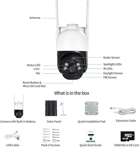 Solar Powered 4G LTE Cellular Outdoor Security Camera Wireless 1080P Spotlight Night Vision Two-Way Audio Motion Detection Cloud Local Storage in Kuwait