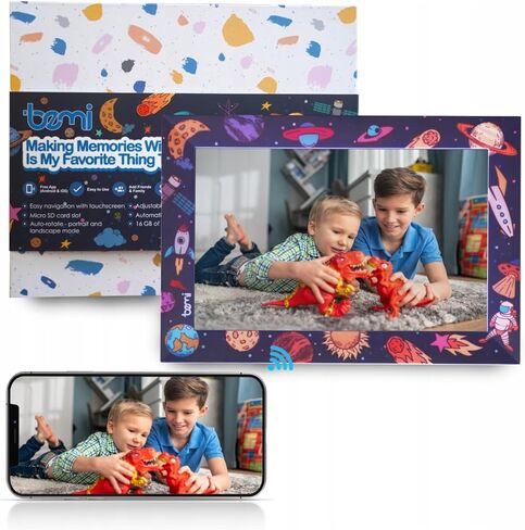 BEMI Frame with Frameo App WiFi Purple Kids Digital Photo Frame with Touchscreen IPS LCD Display and 16GB Built-in Memory, White - 10 inch in Kuwait