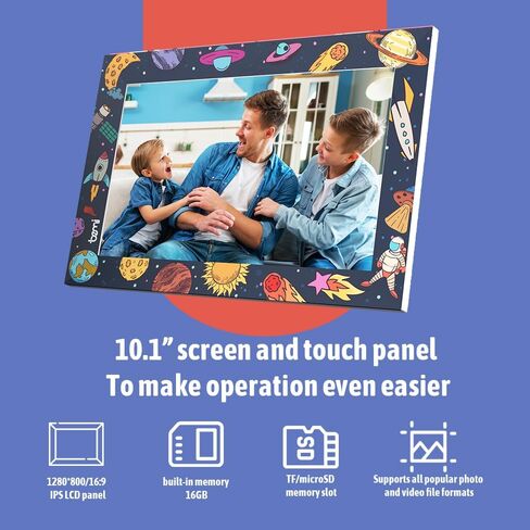 BEMI Frame with Frameo App WiFi Purple Kids Digital Photo Frame with Touchscreen IPS LCD Display and 16GB Built-in Memory, White - 10 inch in Kuwait