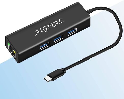 USB C Hub, Aigital USB C to USB Adapter with 3 USB3.0 Ports, 10/100/1000Mbps USB to Ethernet Adapter, Portable USB C Hub Multiport Adapter for MacBook Pro Air Chromebook and Type C Devices in Kuwait
