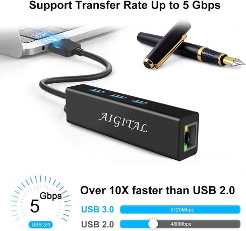 USB C Hub, Aigital USB C to USB Adapter with 3 USB3.0 Ports, 10/100/1000Mbps USB to Ethernet Adapter, Portable USB C Hub Multiport Adapter for MacBook Pro Air Chromebook and Type C Devices in Kuwait