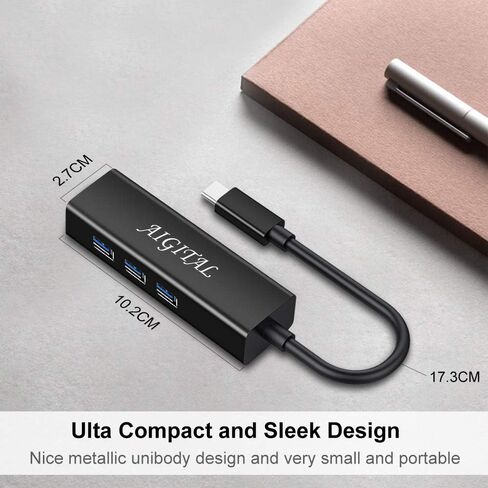 USB C Hub, Aigital USB C to USB Adapter with 3 USB3.0 Ports, 10/100/1000Mbps USB to Ethernet Adapter, Portable USB C Hub Multiport Adapter for MacBook Pro Air Chromebook and Type C Devices in Kuwait