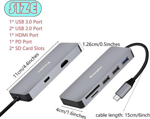 USB C Hub 7 في 1 محطة إرساء للكمبيوتر المحمول وقارئ بطاقة SD USB إلى HDMI محول متعدد المنافذ مع منفذ USB 3.0 ومنفذ USB 2.0 ومنفذ PD متوافق مع أنظمة التشغيل Windows وMac وLinux in Kuwait