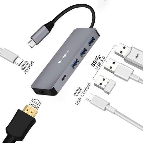 USB C Hub 7 في 1 محطة إرساء للكمبيوتر المحمول وقارئ بطاقة SD USB إلى HDMI محول متعدد المنافذ مع منفذ USB 3.0 ومنفذ USB 2.0 ومنفذ PD متوافق مع أنظمة التشغيل Windows وMac وLinux in Kuwait
