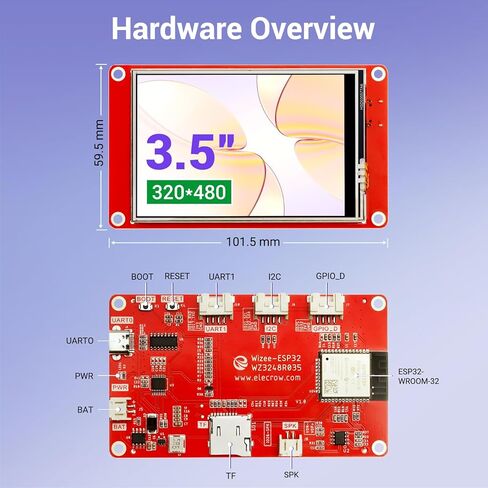 شاشة ELECROW ESP32 تعمل باللمس 3.5 بوصة TFT LCD تعمل باللمس 320x480 SPI ILI9488 HMI عرض ESP32-WROOM-32 in Kuwait