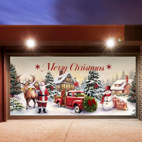 mokeren عيد الميلاد راية باب المرآب زينة عيد الميلاد خلفية الديكور الشتاء غطاء باب كبير الديكور داخلي في الهواء الطلق لعيد الميلاد عطلة لوازم الحفلات، 6 × 13 قدم (منقوشة) in Kuwait