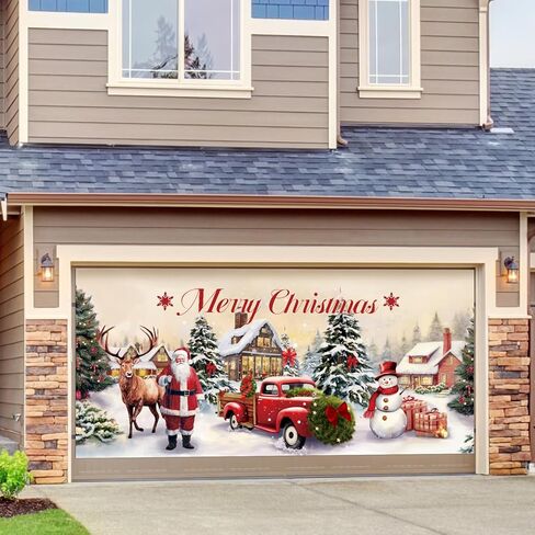 mokeren عيد الميلاد راية باب المرآب زينة عيد الميلاد خلفية الديكور الشتاء غطاء باب كبير الديكور داخلي في الهواء الطلق لعيد الميلاد عطلة لوازم الحفلات، 6 × 13 قدم (منقوشة) in Kuwait