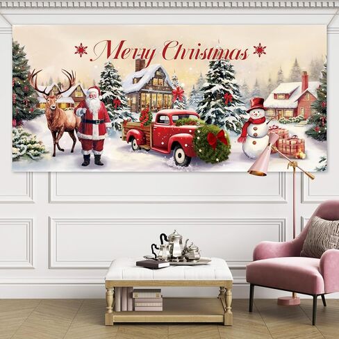 mokeren عيد الميلاد راية باب المرآب زينة عيد الميلاد خلفية الديكور الشتاء غطاء باب كبير الديكور داخلي في الهواء الطلق لعيد الميلاد عطلة لوازم الحفلات، 6 × 13 قدم (منقوشة) in Kuwait