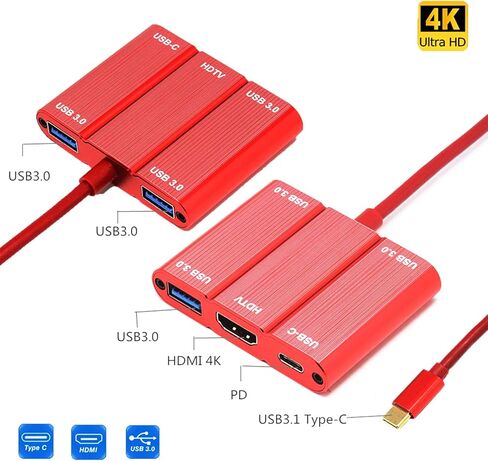 محول USB C 5 في 1، موزع YMY USB من النوع C إلى HDMI 4K، USB3.0 وUSB C PD شحن متوافق مع Apple MacBook Pro، Dell XPS، Chromebook Pixel، Lumia950 (5 في 1، أسود) in Kuwait