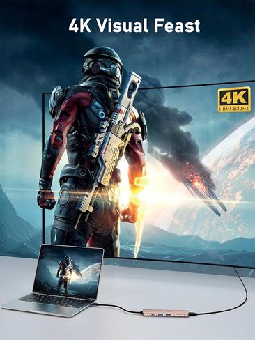 محور USB C، محول متعدد المنافذ USB C 7 في 1 من Beikell مع HDMI 4K، 100 وات PD، 2 منافذ بيانات USB A 3.0، SD&TF في وقت واحد، سبيكة ألومنيوم رفيعة للغاية لجهاز MacBook Pro/Air، iPad Pro/Air، Surface إلخ - وردي ذهب in Kuwait