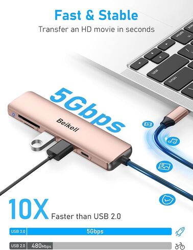 محور USB C، محول متعدد المنافذ USB C 7 في 1 من Beikell مع HDMI 4K، 100 وات PD، 2 منافذ بيانات USB A 3.0، SD&TF في وقت واحد، سبيكة ألومنيوم رفيعة للغاية لجهاز MacBook Pro/Air، iPad Pro/Air، Surface إلخ - وردي ذهب in Kuwait