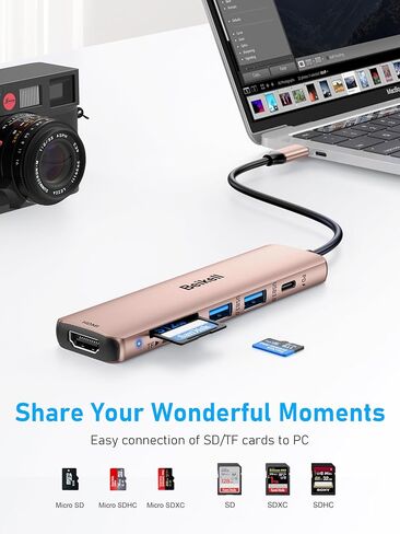 محور USB C، محول متعدد المنافذ USB C 7 في 1 من Beikell مع HDMI 4K، 100 وات PD، 2 منافذ بيانات USB A 3.0، SD&TF في وقت واحد، سبيكة ألومنيوم رفيعة للغاية لجهاز MacBook Pro/Air، iPad Pro/Air، Surface إلخ - وردي ذهب in Kuwait