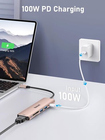 محور USB C، محول متعدد المنافذ USB C 7 في 1 من Beikell مع HDMI 4K، 100 وات PD، 2 منافذ بيانات USB A 3.0، SD&TF في وقت واحد، سبيكة ألومنيوم رفيعة للغاية لجهاز MacBook Pro/Air، iPad Pro/Air، Surface إلخ - وردي ذهب in Kuwait