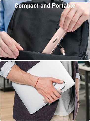 محور USB C، محول متعدد المنافذ USB C 7 في 1 من Beikell مع HDMI 4K، 100 وات PD، 2 منافذ بيانات USB A 3.0، SD&TF في وقت واحد، سبيكة ألومنيوم رفيعة للغاية لجهاز MacBook Pro/Air، iPad Pro/Air، Surface إلخ - وردي ذهب in Kuwait