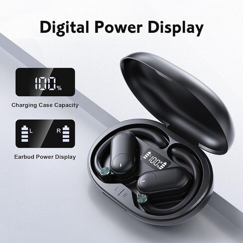 Open Ear Earbuds, F15 Bluetooth Earbuds Wireless Charging, Deep Bass, Open Fit, 60HRS Playtime, Digital Display Charging Case, Bone Conduction Earbuds with Mic for Workout, Running, Cycling, Walking in Kuwait
