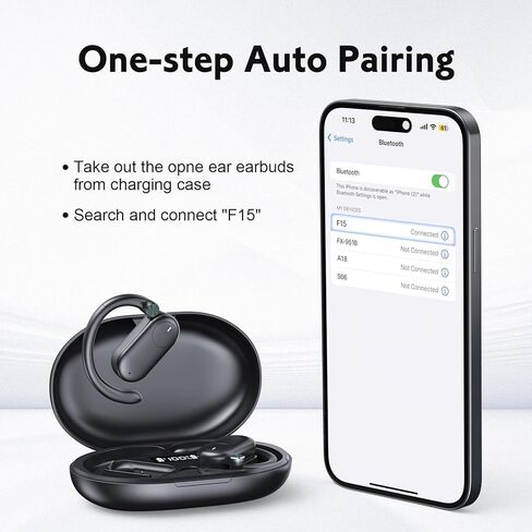 Open Ear Earbuds, F15 Bluetooth Earbuds Wireless Charging, Deep Bass, Open Fit, 60HRS Playtime, Digital Display Charging Case, Bone Conduction Earbuds with Mic for Workout, Running, Cycling, Walking in Kuwait