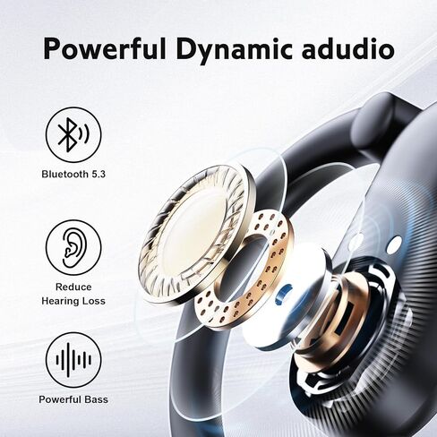 Open Ear Earbuds, F15 Bluetooth Earbuds Wireless Charging, Deep Bass, Open Fit, 60HRS Playtime, Digital Display Charging Case, Bone Conduction Earbuds with Mic for Workout, Running, Cycling, Walking in Kuwait