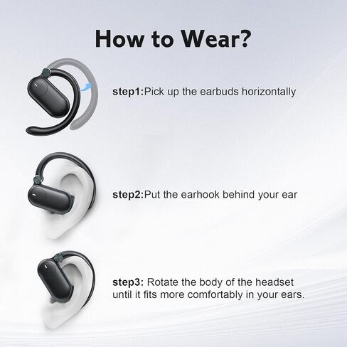 Open Ear Earbuds, F15 Bluetooth Earbuds Wireless Charging, Deep Bass, Open Fit, 60HRS Playtime, Digital Display Charging Case, Bone Conduction Earbuds with Mic for Workout, Running, Cycling, Walking in Kuwait