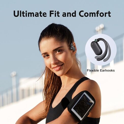Open Ear Earbuds, F15 Bluetooth Earbuds Wireless Charging, Deep Bass, Open Fit, 60HRS Playtime, Digital Display Charging Case, Bone Conduction Earbuds with Mic for Workout, Running, Cycling, Walking in Kuwait