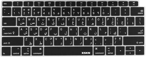 XSKN Arabic / English Language Black Keyboard Skins are Compatible with MacBook Air 13" 13.3-inch (Touch ID Retina Display A1932, 2018 Release) US Version in Saudi Arabia