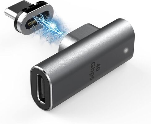 USB C Magnetic 90 درجة 24-Pin موصل محول ذكر إلى أنثى دعم PD 100W شحن سريع، 40 جيجا بايت في الثانية وإخراج فيديو 4K @60 هرتز متوافق مع جميع أجهزة USB النوع C. (رمادي داكن) in Kuwait