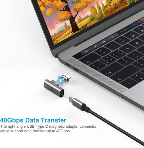 USB C Magnetic 90 درجة 24-Pin موصل محول ذكر إلى أنثى دعم PD 100W شحن سريع، 40 جيجا بايت في الثانية وإخراج فيديو 4K @60 هرتز متوافق مع جميع أجهزة USB النوع C. (رمادي داكن) in Kuwait