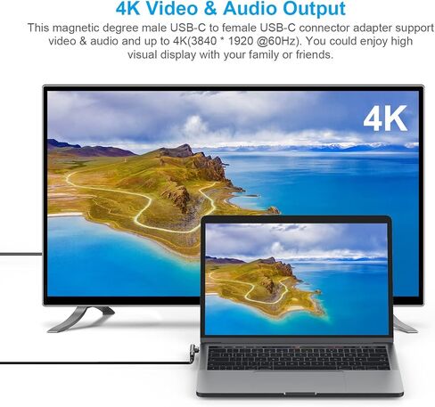 USB C Magnetic 90 درجة 24-Pin موصل محول ذكر إلى أنثى دعم PD 100W شحن سريع، 40 جيجا بايت في الثانية وإخراج فيديو 4K @60 هرتز متوافق مع جميع أجهزة USB النوع C. (رمادي داكن) in Kuwait