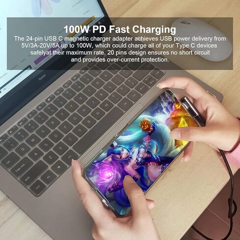 USB C Magnetic 90 درجة 24-Pin موصل محول ذكر إلى أنثى دعم PD 100W شحن سريع، 40 جيجا بايت في الثانية وإخراج فيديو 4K @60 هرتز متوافق مع جميع أجهزة USB النوع C. (رمادي داكن) in Kuwait