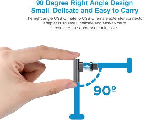 USB C Magnetic 90 درجة 24-Pin موصل محول ذكر إلى أنثى دعم PD 100W شحن سريع، 40 جيجا بايت في الثانية وإخراج فيديو 4K @60 هرتز متوافق مع جميع أجهزة USB النوع C. (رمادي داكن) in Kuwait