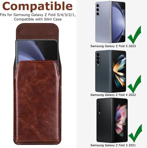 YQODSZ لهاتف Samsung Galaxy Z Fold 5/ Z Fold 4/ OnePlus حافظة هاتف مفتوحة مع مشبك حزام، حافظة كلاسيكية من جلد البولي يوريثان مع حلقة حزام مغناطيسية حافظة هاتف مغلقة لهاتف Z Fold 5 أسود in Kuwait