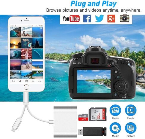 محول قارئ بطاقة الذاكرة نوع C + Micro USB الى SD وTF، قارئ بطاقات مزدوج الموصل للهواتف الذكية التي تعمل بنظام اندرويد والكاميرا واللابتوب والتابلت متوافق مع ويندوز/ماك او اس/لينكس، فضي in Kuwait
