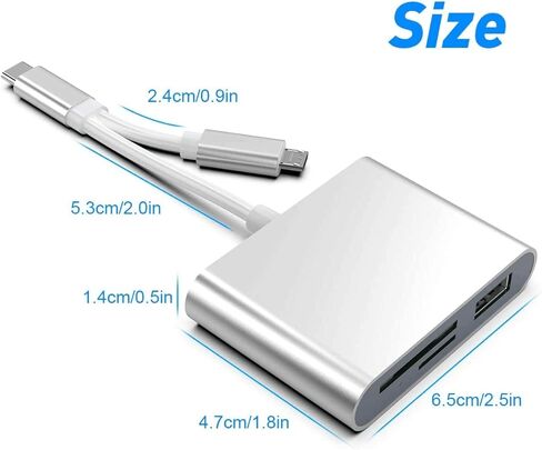 محول قارئ بطاقة الذاكرة نوع C + Micro USB الى SD وTF، قارئ بطاقات مزدوج الموصل للهواتف الذكية التي تعمل بنظام اندرويد والكاميرا واللابتوب والتابلت متوافق مع ويندوز/ماك او اس/لينكس، فضي in Kuwait