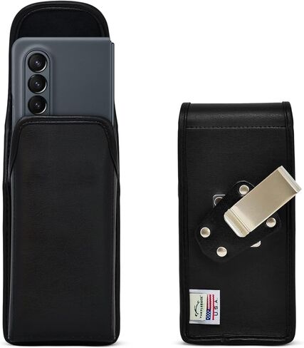 حافظة Turtleback مصممة لهاتف Galaxy Z Fold 5 & Fold 4 مع حافظة كبيرة الحجم، وحقيبة حزام عمودية، وحقيبة جلدية سوداء مع مشبك حزام تنفيذي، مصنوعة في الولايات المتحدة الأمريكية in Saudi Arabia